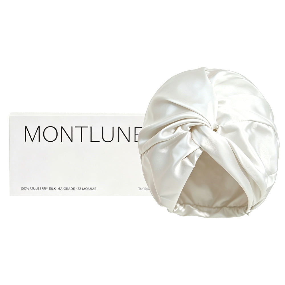 White silk turban bonnet for sleeping and hair protection