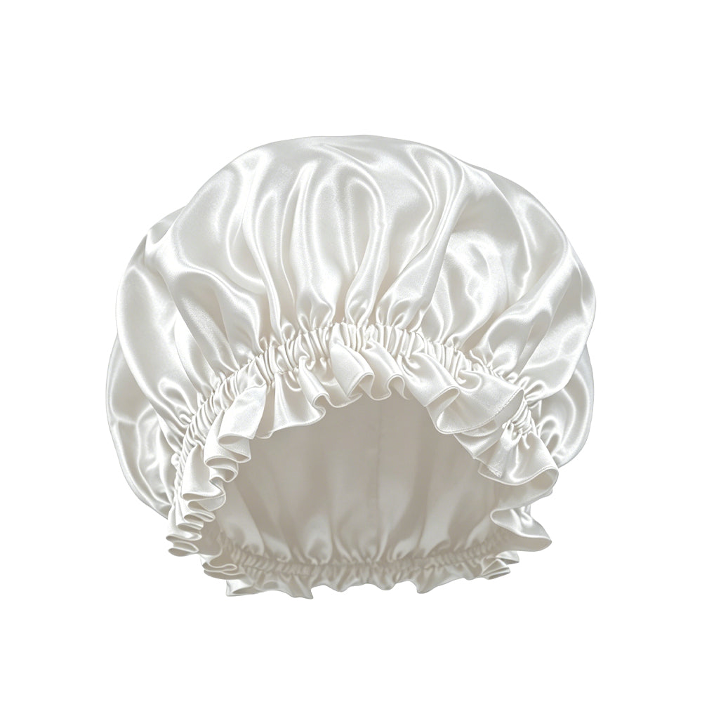 White silk hair bonnet for sleeping and hair protection