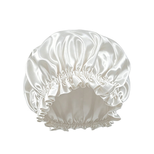 White silk hair bonnet for sleeping and hair protection