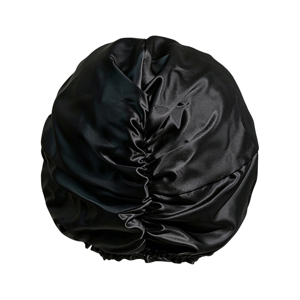 Black silk turban bonnet for sleeping and hair protection