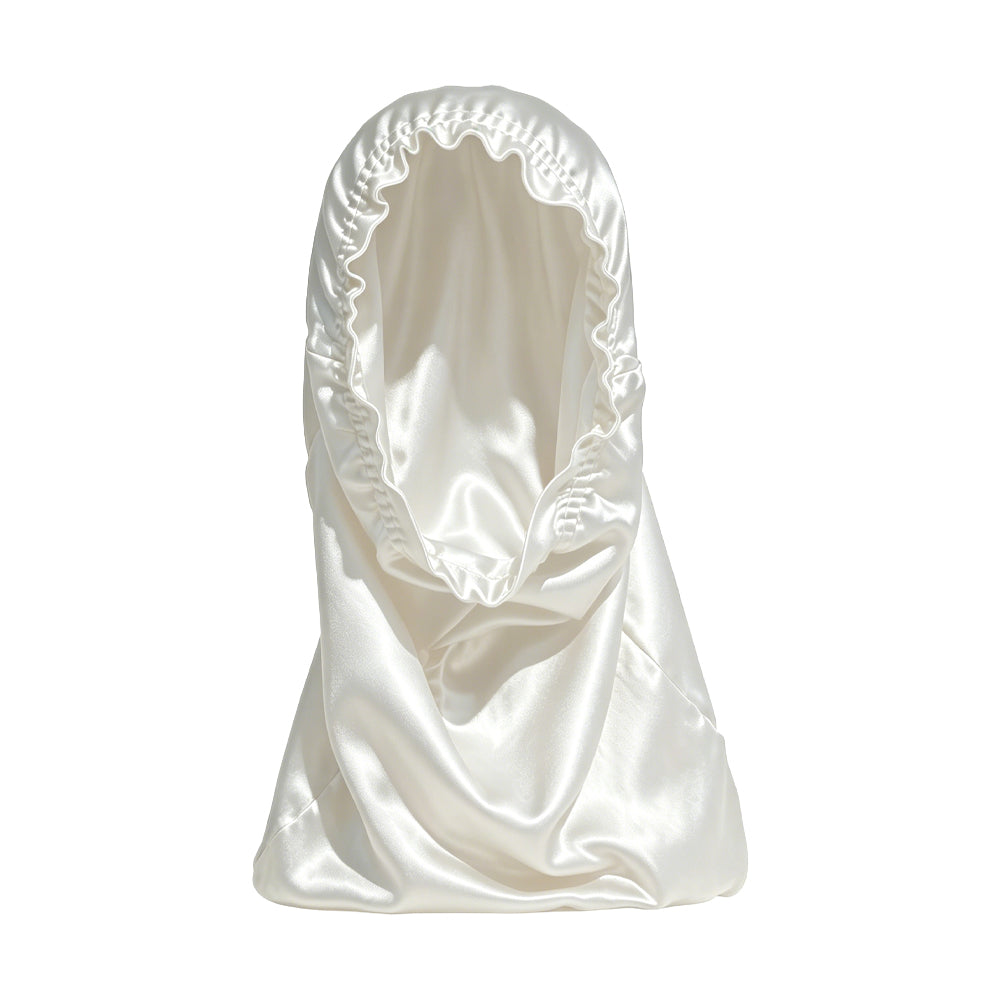 White long silk hair bonnet for sleeping and hair protection