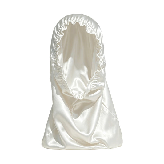 White long silk hair bonnet for sleeping and hair protection