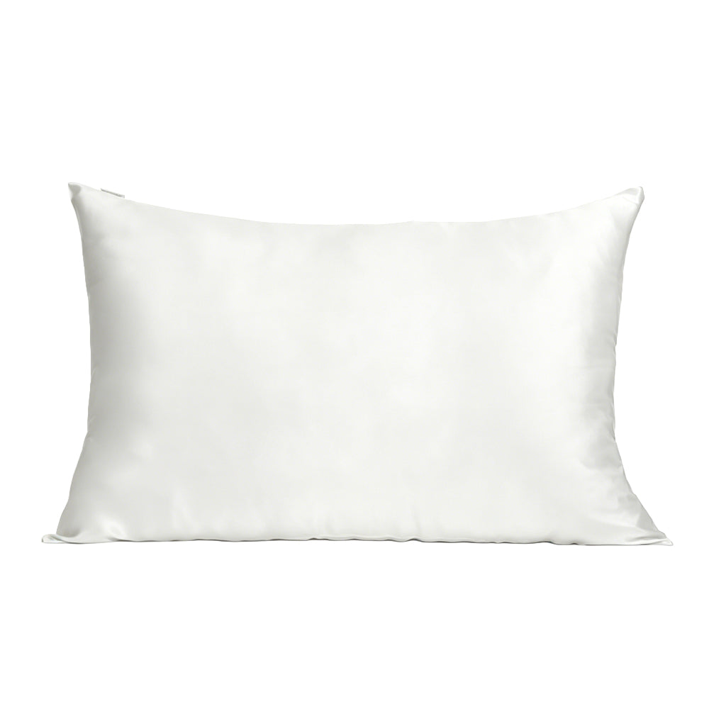 White zippered silk pillowcase for hair and skin protection
