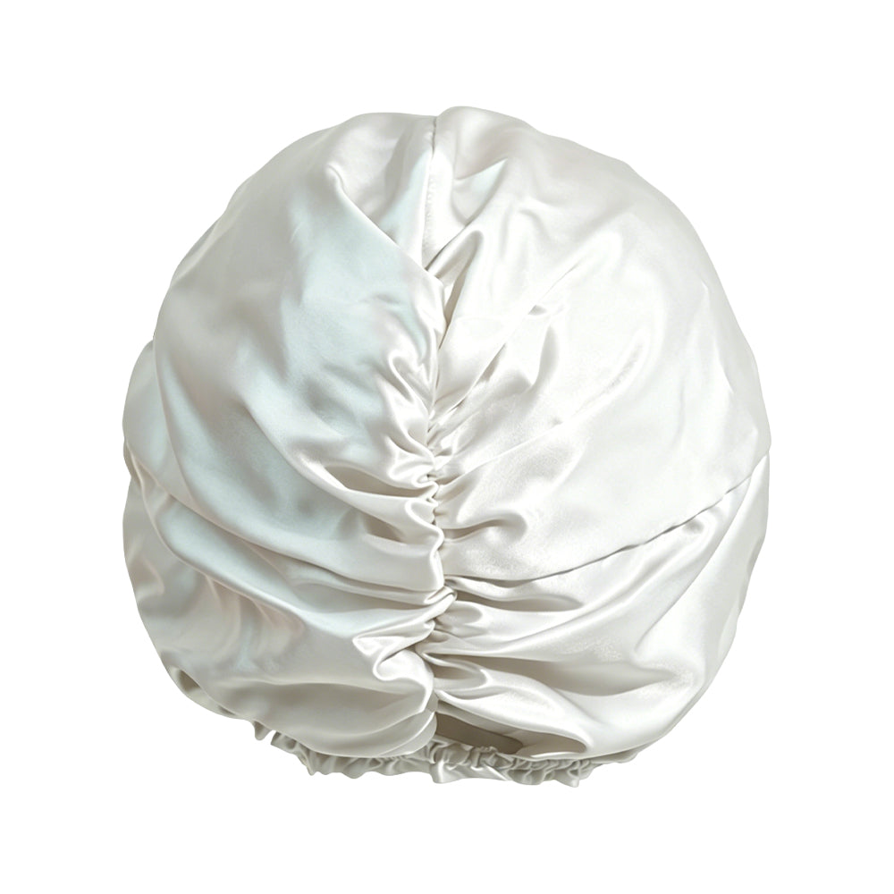 White silk turban bonnet for sleeping and hair protection